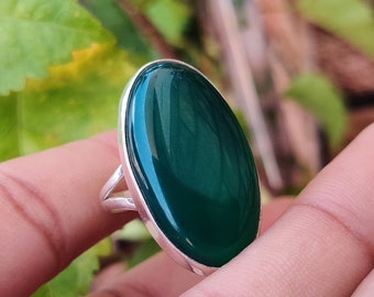 Natural Green Onyx Ring, 925 Sterling Silver, Handmade Gemstone Ring, Cocktail Ring , Statement Ring , Oval Shape Green Onyx Ring, Gift Item
