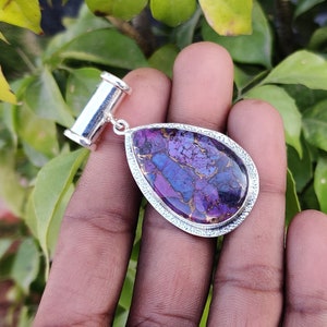 Lila Kupfer Türkis Anhänger, Handgemachter Anhänger, Silber Anhänger, Edelstein Anhänger, Anhänger Schmuck, Zarte Anhänger, Geschenk für alle Anlass