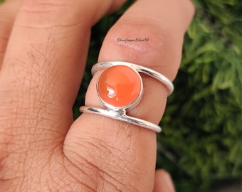 Round Carnelian Gemstone Ring 925 Sterling Silver Statement Handamde Ring