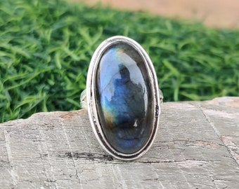 Natural Labradorite Ring, Labradorite Silver Ring, Labradorite Ring, Labradorite Statement Ring, Labradorite Ring For Her, Boho Silver Ring