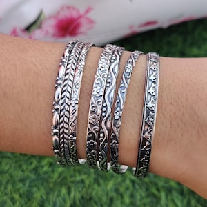 Sterling Silver Bangles, 7 Design Bangles, Stackable Bangles, 925 Silver Bangle for Her/him, Handmade Bangles for Gift on Christmas ********