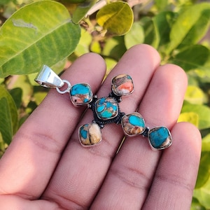 Oyster Copper Turquoise Pendant, 925 Sterling Silver Pendant, Natural Oyster Gemstone Pendant, Handmade Silver Jewelry, Gift For Women