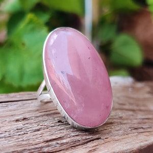 925 Sterling Silver Rose Quartz Oval Silver Rings, Handmade Designer Gemstones Silver Ring, Big Stone Rings For Women, Index Finger Rings