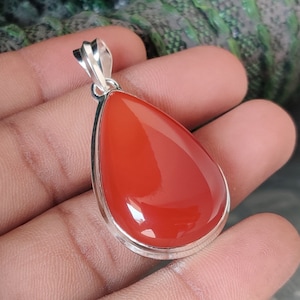 Natural Carnelian Pendant, Red Gemstone Pendant, Handmade Pendant, 925 Sterling Silver Pendant, Gift for her, Pear Carnelian Pendant *******
