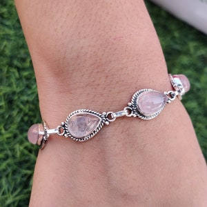 Rose Quartz Bracelet Gemstone Bracelet - Shape Pear Rose Quartz - Adjustable Bracelet - Gift Idea - Rose Quartz Bracelet -Gift For Women **