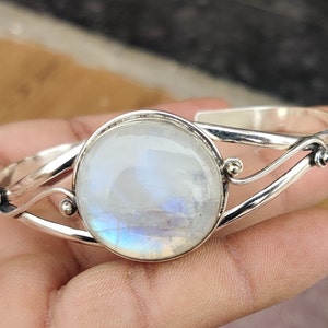 Rainbow Moonstone Bracelet. Natural Moonstone Healing Crystal 925 Sterling Silver Boho Cuff Bangle. Adjustable Filigree Wedding Bracelet ***