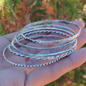 Handcrafted Sterling Silver Bangle Set Women&#39;s & Girls Silver Jewelry
