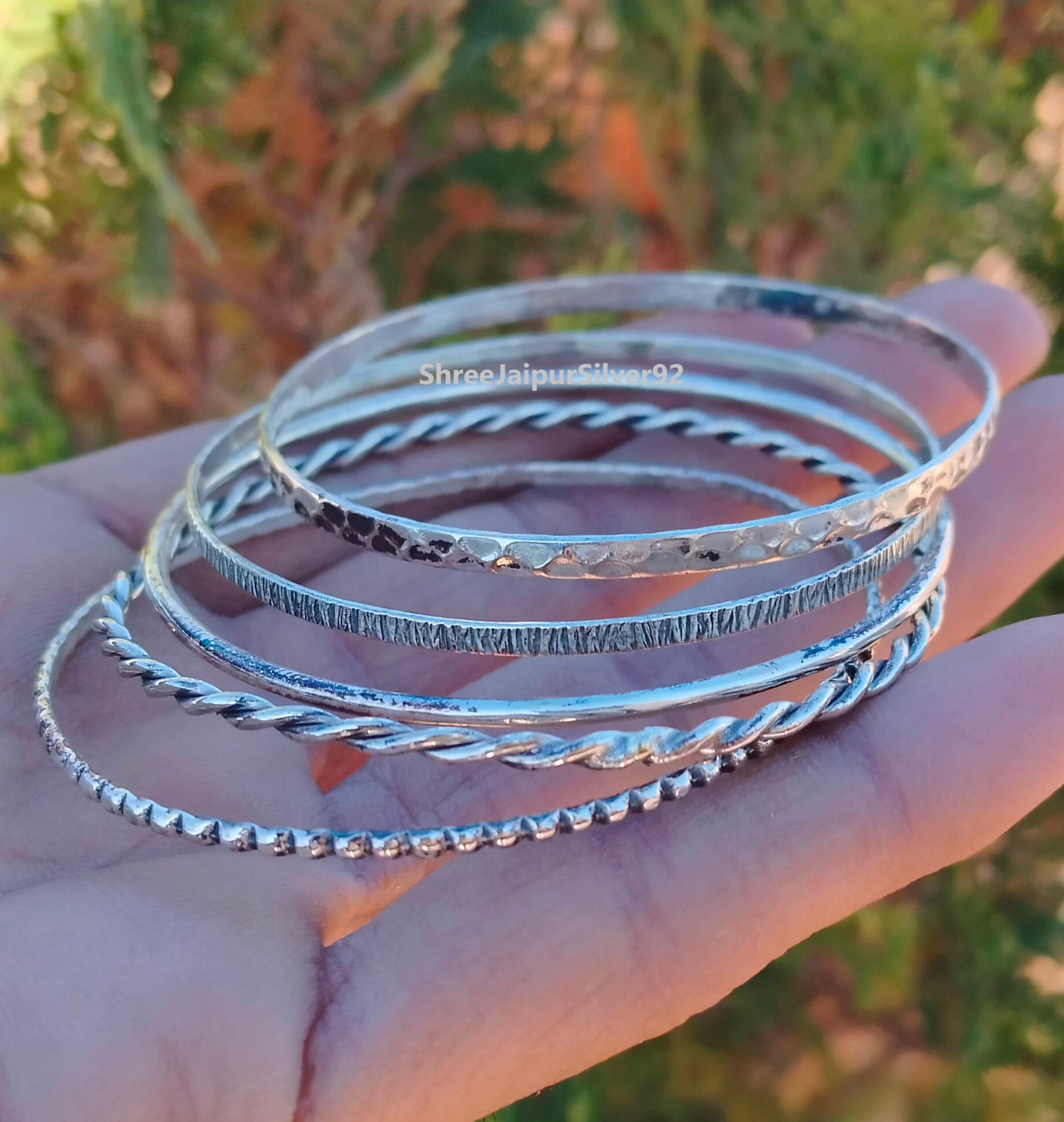 Handcrafted Sterling Silver Bangle Set Women's & Girls Silver