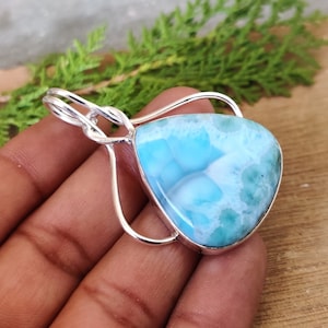 Larimar Gemstone Pendant | 925 Sterling Silver Pendant pearl Shape Gemstone Pendant |Designer Handmade Pendant | Women Jewelry Gift Etsy ***