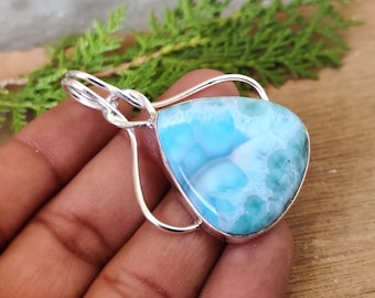 Larimar Gemstone Pendant | 925 Sterling Silver Pendant pearl Shape Gemstone Pendant |Designer Handmade Pendant | Women Jewelry Gift Etsy ***