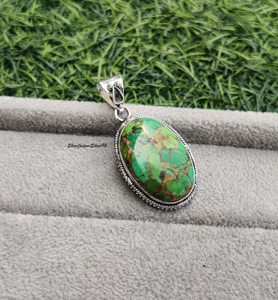 グリーンコッパーターコイズペンダント：925スターリングシルバー