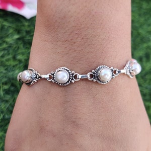 Perlenarmbänder, 925er Sterlingsilber-Süßwasserperlenarmband, runde Edelsteinarmbänder, Silberarmbänder, Damenarmbänder, Geschenk Foe Him