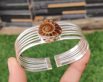 Ammonite Fossil Gemstone Bangle 925 Sterling Silver Girls & Women Bangle
