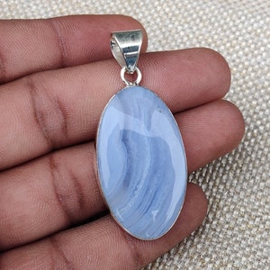 Natural Blue Lace Agate Pendant, 925 Sterling Silver Pendant, Oval Gemstone Pendant, Silver Pendant, Blue Lace Gemstone Pendant, Gift Item