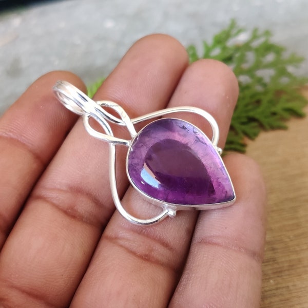 Natural Amethyst Pendant-Handmade Silver Pendant-925 Sterling Silver Pendant-Teardrop Amethyst Pendant-Anniversary Pendant-Gift Item, ******