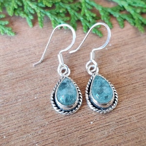 Aquamarine Earrings - 925 Sterling  Silver Gemstone Earrings - Birthstone  Drop Earring - Birthday Gift Idea -Jewelry Box-Pear Shape Earring