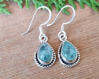 Aquamarine Earrings - 925 Sterling  Silver Gemstone Earrings - Birthstone  Drop Earring - Birthday Gift Idea -Jewelry Box-Pear Shape Earring