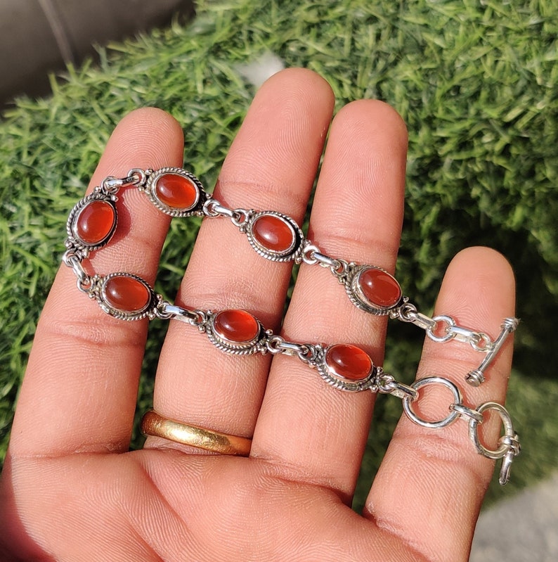 Bracciale regolabile a forma ovale in argento sterling 925 con pietra di luna arcobaleno naturale, gioielli con pietre preziose, braccialetto tennis, regalo per lei, regalo per amore Carnelian