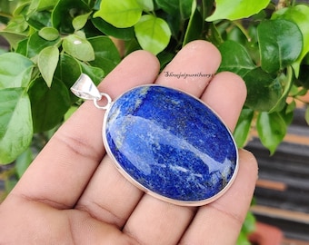 Lapis Lazuli Pendant: Large Pendent, 925 Sterling Silver Gemstone Necklace
