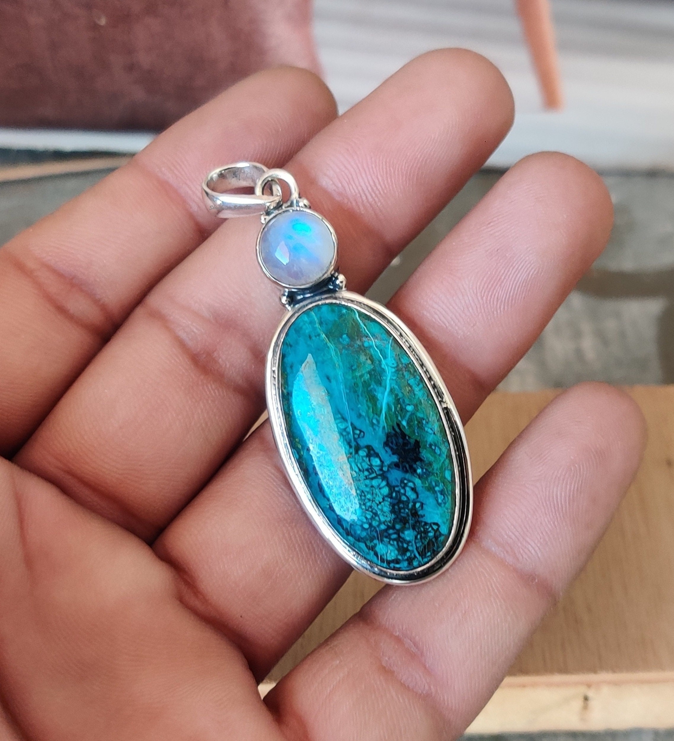 Ciondolo Gioiello Etnico Fatto A Mano In Argento 925 Con Pietra - Foto 7