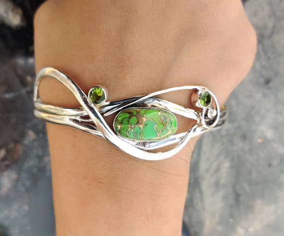Green Copper Turquoise Adjustable Bangle