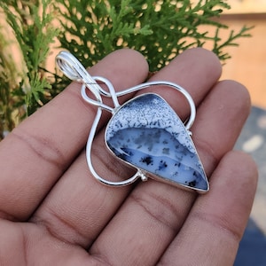 925 Sterling Silver Dendritic Agate Pendant - Handmade Designer Jewelry, Boho Jewelry