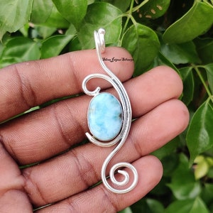 Natural Larimar Necklace Blue Larimar Statement Pendant Boho Gemstone Necklace Ethnic Pendant Unique Gift Best Gift For Women Ready To Ship