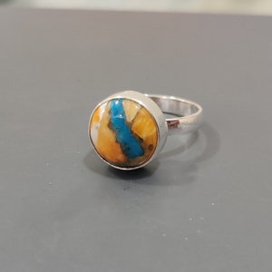 Round Oyster Copper Turquoise Ring , 925 Sterling Silver Ring , Wedding Ring ,Promise Ring , Gift for Women , Silver Jewelry, Gift for her *