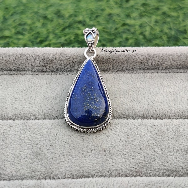 Lapis Lazuli Pendant, 925 Silver Pendant Chain Necklace, Big Size Gemstone Pendant, Handmade Jewelry, For Women, For Valentine Gift