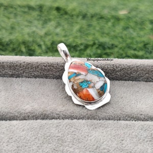 Oyster Copper Turquoise Pendant, 925 Sterling Silver Pendant, Natural Oyster Teardrop Gemstone Pendant, Handmade Jewelry, Gift For Her SR39