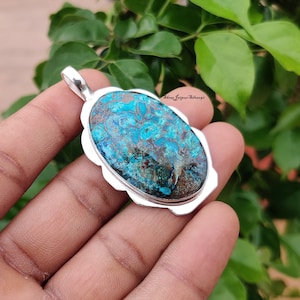 Oval Shattuckite Pendant, Natural Gemstone Pendant, 925 Sterling Silver Pendant, Blue Stone Pendant, Gift for Sister, Handmade Pendant SR54