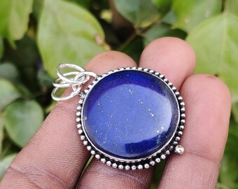 Lapis Lazuli Pendant: Round Gemstone, 925 Sterling Silver Gemstone Charm