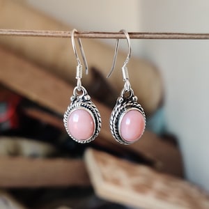 Amazing Pink Opal Top Quality Gemstone Earring, Boho Earring 925-Sterling Silver Earring, Foral Earring, Antique Silver Earring Gift For Him