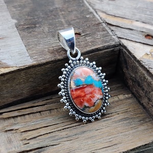 Oyster Copper Turquoise Pendant 925Sterling Silver Pendant Natural Oyster Gemstone Pendant Handmade Statement Jewelry Gift For Women *******