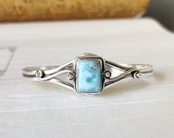 Larimar Bangle, Southwest Bangle, Cuff Bangle,  Clustered Bangle, 925 Silver Bangle, Statement Bangle, Larimar Jewelry, Handmade Bangle**