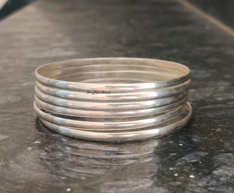 Hermoso conjunto de brazaletes de plata Juego de brazaletes de plata de ley 925 hechos a mano Brazalete de 7 días Brazalete de conjunto simple 7 brazaletes que activan Brazaletes apilables imagen 6