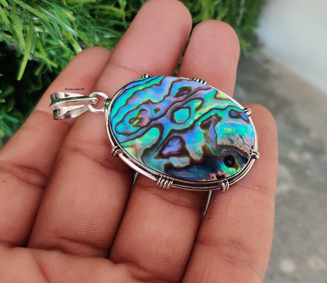 Pendentif En Argent 925 Avec Pierre De Paua/Abalone Verte - Neuf Avec étiquettes, Poinçonné