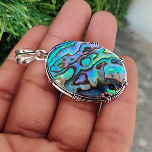 Pingente de pedra preciosa de concha de abalone de alta qualidade, joias de pedras preciosas de prata esterlina 925, pingente boho minimalista de designer de concha de abalone para mulheres