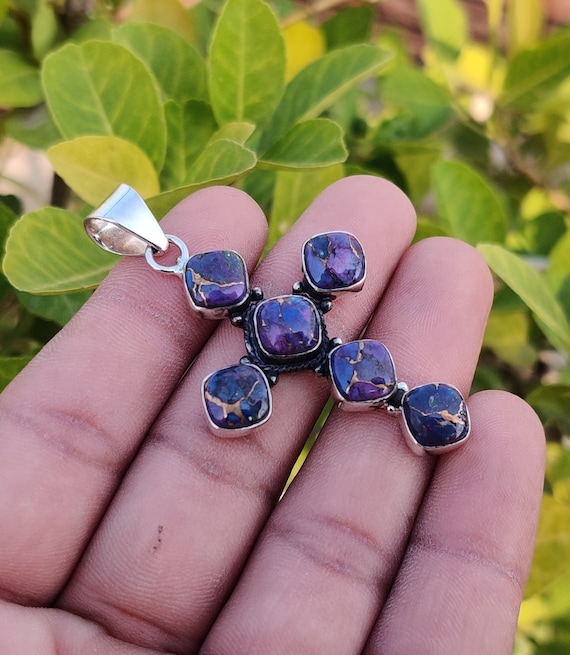 Purple Copper Turquoise Pendant: Handmade 925 Sterling Silver