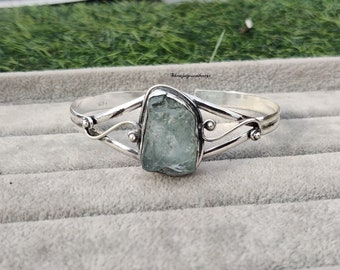 Genuine Raw Aquamarine Bangle, Aquamarine Jewelry,925Silver Cuff Bracelet,Anniversary gift,Party Wear Cuff,Valentine Jewelry ReadyToShipSR71