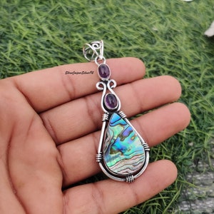 Abalone Shell Pendent, 925 Sterling Silver Pendant Necklace: Amethyst Gemstone Jewelry