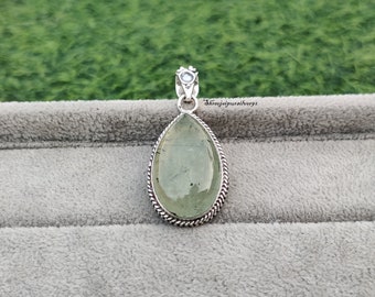 Sterling Silver Prehnite Pendant: Delicate Boho Style