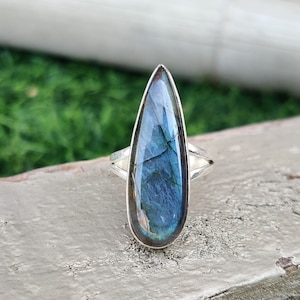 Grote labradorietring, damesring, mooie edelsteenring, statementring, grote stenen ring, jubileumring, sierlijke ring, cadeau voor moeder******