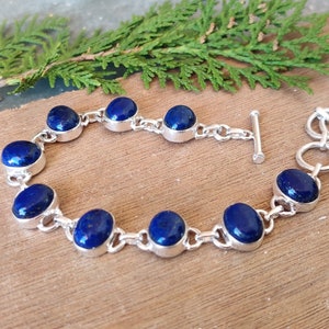Lapis Lazuli Bracelet, Handmade Bracelet for Women, Solid 925 Sterling Silver, Oval Lapis Bracelet, Anniversary Bracelet, Gemstone Bracelet