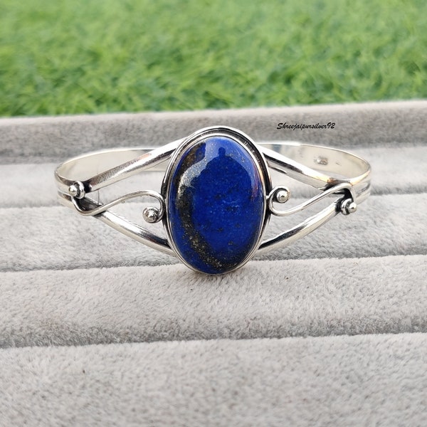 Lapis Lazuli Bangle, Adjustable Bangle, Lapis Lazuli Jewelry, Gemstone Bangle, 925 Silver Bangle, Handmade Bangle, Natural Lapis Lazuli