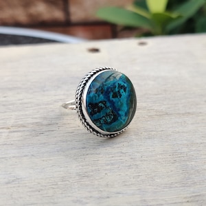 Shattuckite Ring Genuine Gemstone Ring Handmade Jewelry For Gift Shattuckite Jewelry Wedding Gift Adjustable Ring 925 Sterling Silver Ring**