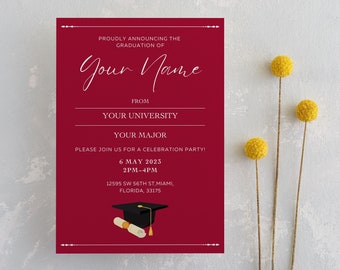 College Graduation Invitation Card Digital Template, Graduation Party Invitation Card, Graduation Party, University Graduation Card