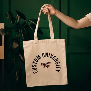 Custom University Canvas Tote Bag, Natural Tote Bag, Personalized Bag, Name Shopping Bag, Custom Totes