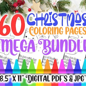 60 Bible Verse Coloring Pages Printable Bundle for Christmas, Relaxation, Inspiration, Religious Coloring Book, Adults, Activities, Kids