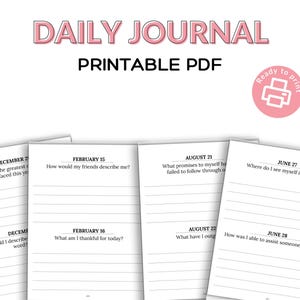 Diario imprimible de preguntas diarias, sugerencias para diarios, 365 preguntas para inspiración, reflexión e introspección, escritura diaria, US Letter